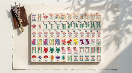 Four women count extra joker tiles against a rules card in a sunlit retirement lounge