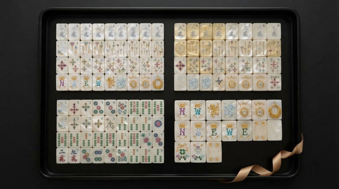 A four-color mahjong rack set beside a two-color rack in a bright spa retreat lounge