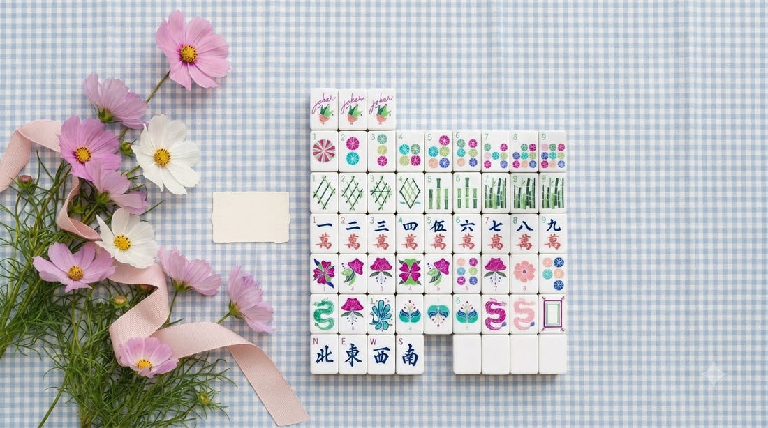 Women in a library meeting room admiring a mahjong set one of them has just unwrapped as a gift