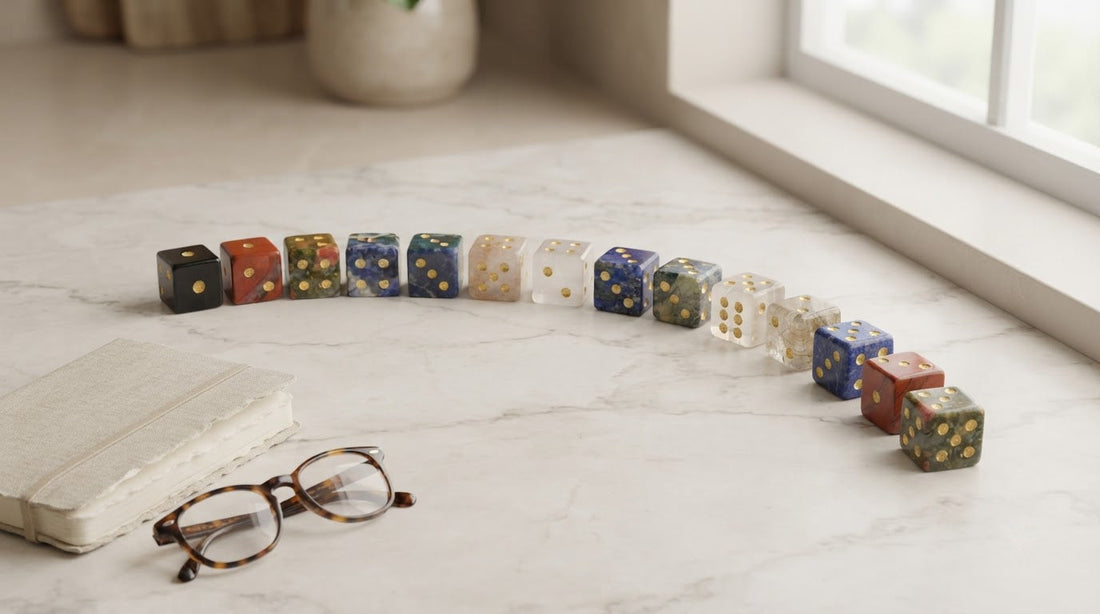 Four women in a retirement lounge watching a pair of gemstone dice roll to decide the wall