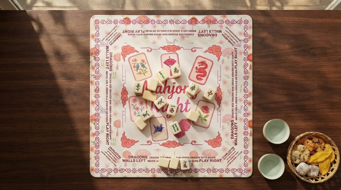 Four women playing a hushed mahjong round on a thick sound-dampening mat in a condo lounge
