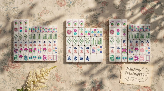 Four women passing face-down tiles at a community center mahjong table in winter light