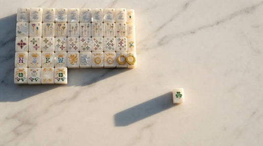 Player hovering a tile above a condo clubhouse table, hesitating while three others wait