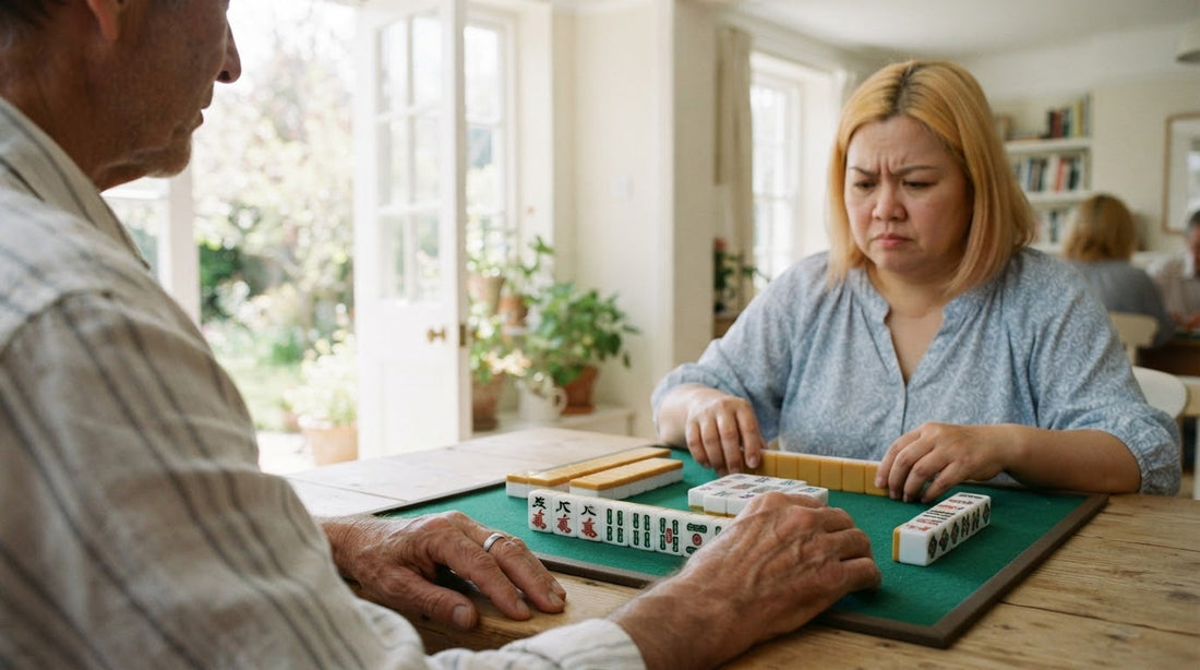 Four women at a hotel tournament table passing three tiles across during the Charleston