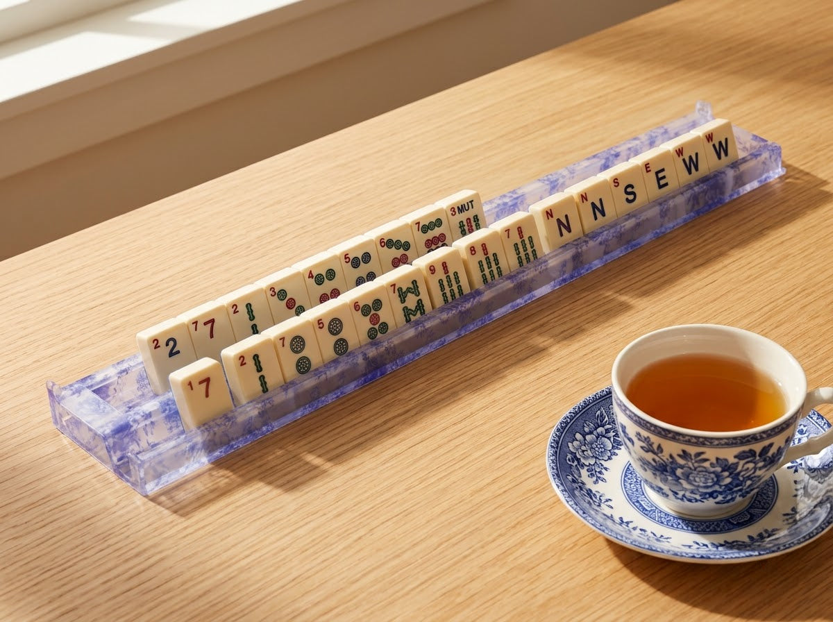 Blue Toile Mahjong Racks — Set of 4