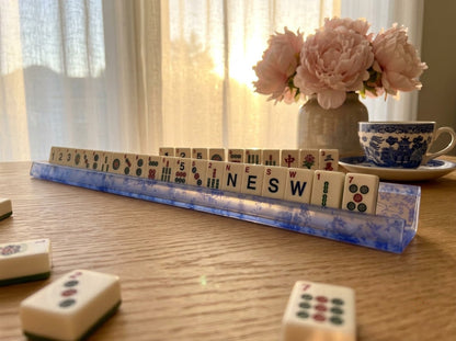 Blue Toile Mahjong Racks — Set of 4