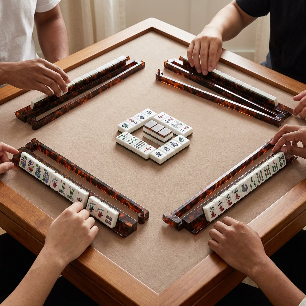 The Tortoise Shell Rack & Pusher Set — Warm Tortoise-Pattern Acrylic Racks with Built-In Pushers, So You Never Lean Across the Table