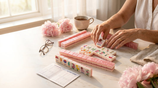 Elegant tabletop layout demonstrating fast play tips for mahjong players