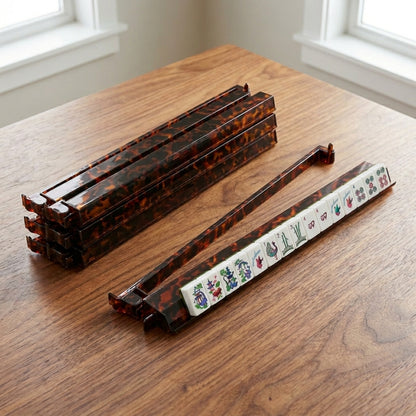 The Tortoise Shell Rack & Pusher Set — Warm Tortoise-Pattern Acrylic Racks with Built-In Pushers, So You Never Lean Across the Table
