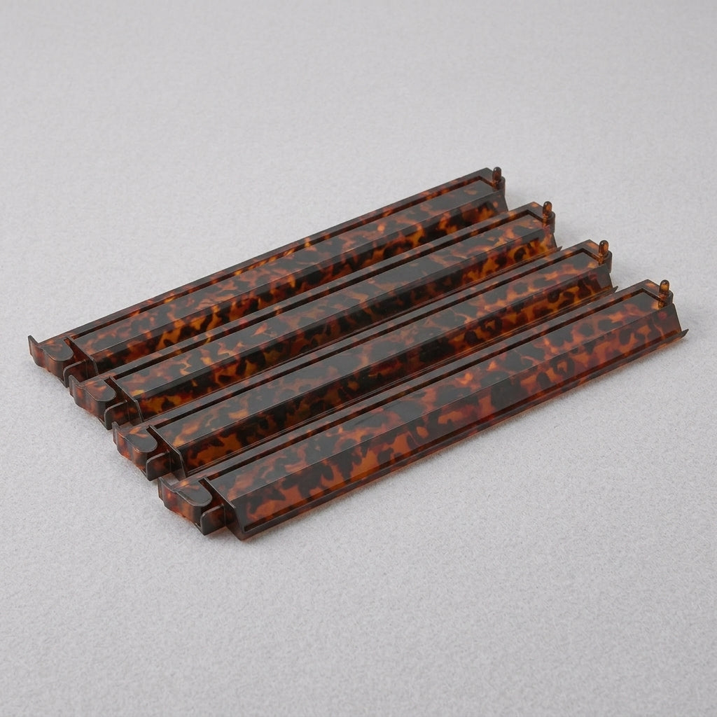 The Tortoise Shell Rack & Pusher Set — Warm Tortoise-Pattern Acrylic Racks with Built-In Pushers, So You Never Lean Across the Table