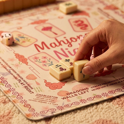 NEW Pink Floral Mahjong Mat, Non-Slip Noise-Reduction Game Mat, Square Table Mat