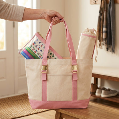 The Mahjong Day-Bag Set — Canvas Carryall + Clear Waterproof Tile Pouch + Rack Bag, Made to Carry Your Whole Set