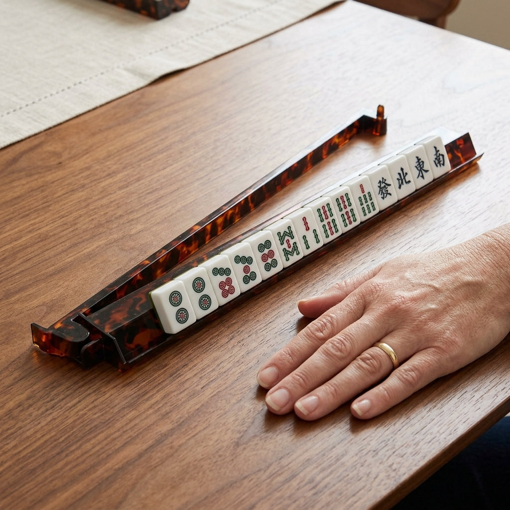 The Tortoise Shell Rack & Pusher Set — Warm Tortoise-Pattern Acrylic Racks with Built-In Pushers, So You Never Lean Across the Table