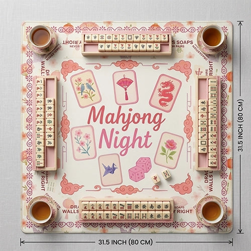 NEW Pink Floral Mahjong Mat, Non-Slip Noise-Reduction Game Mat, Square Table Mat