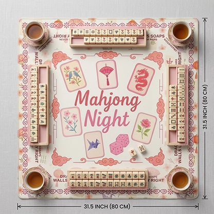 NEW Pink Floral Mahjong Mat, Non-Slip Noise-Reduction Game Mat, Square Table Mat