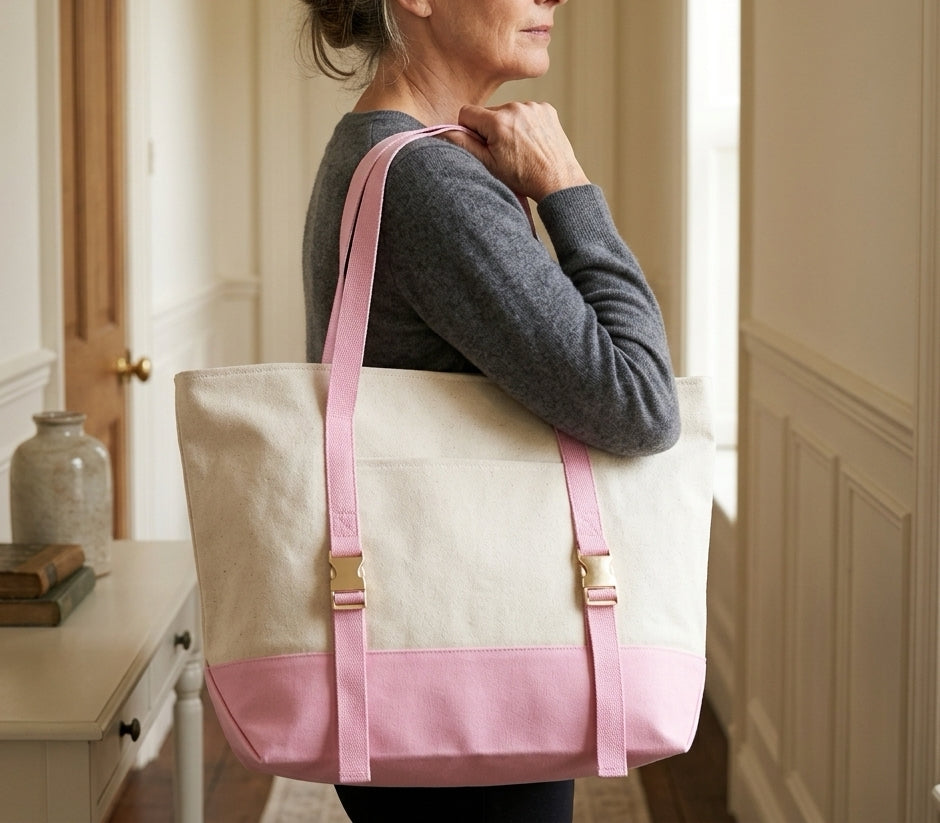 The Mahjong Day-Bag Set — Canvas Carryall + Clear Waterproof Tile Pouch + Rack Bag, Made to Carry Your Whole Set
