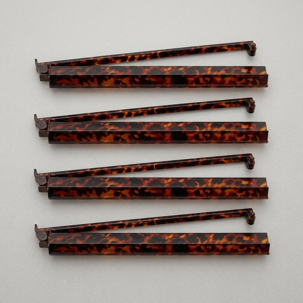 The Tortoise Shell Rack & Pusher Set — Warm Tortoise-Pattern Acrylic Racks with Built-In Pushers, So You Never Lean Across the Table