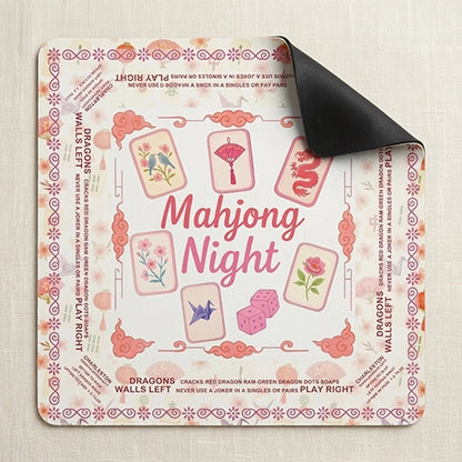 NEW Pink Floral Mahjong Mat, Non-Slip Noise-Reduction Game Mat, Square Table Mat