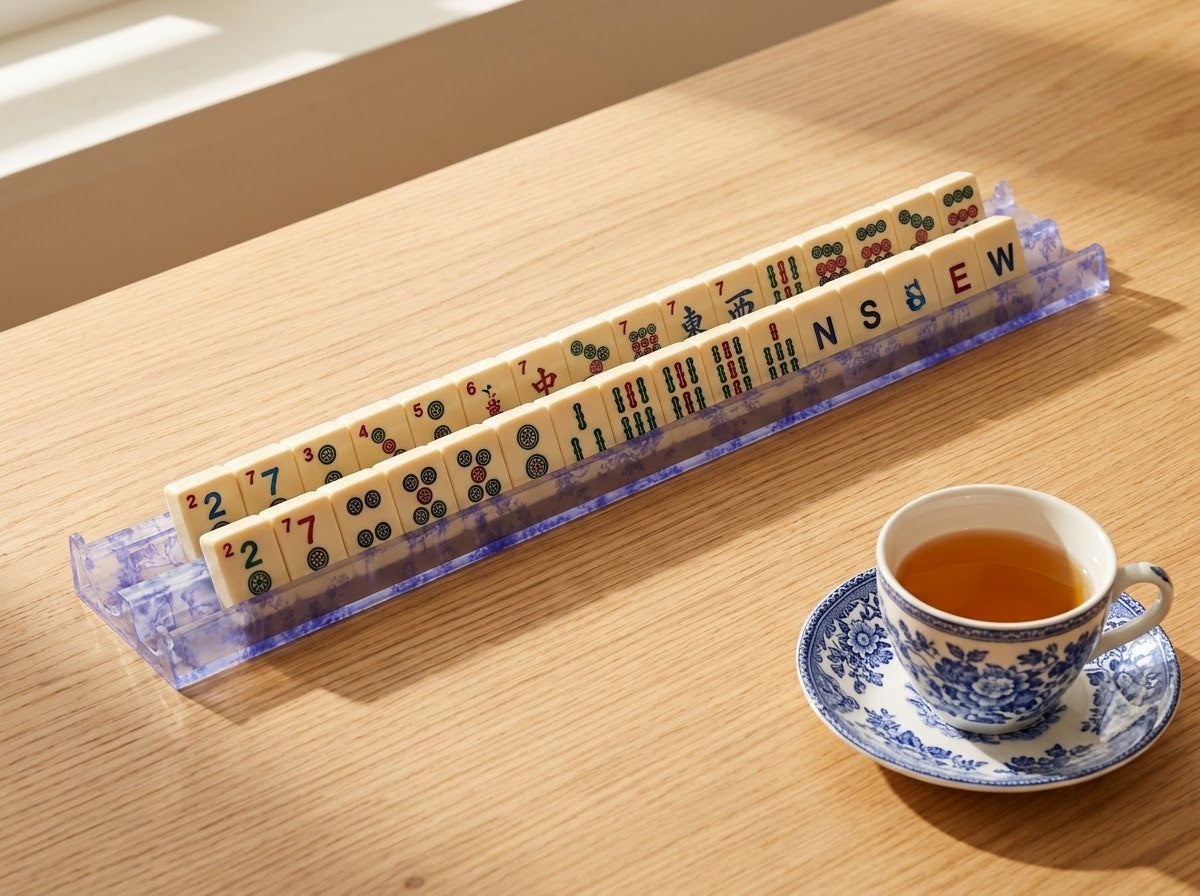 Blue Toile Mahjong Racks — Set of 4