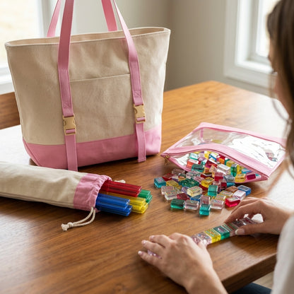 The Mahjong Day-Bag Set — Canvas Carryall + Clear Waterproof Tile Pouch + Rack Bag, Made to Carry Your Whole Set