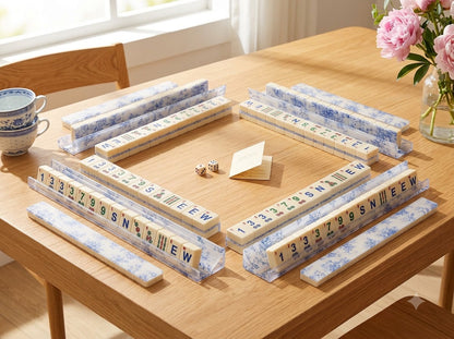 Blue Toile Mahjong Racks — Set of 4
