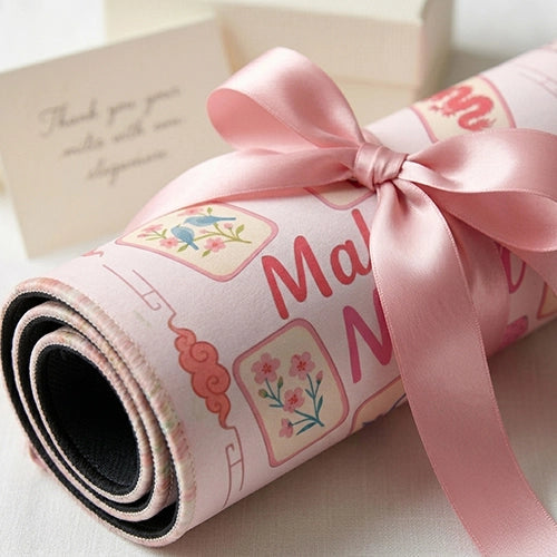 NEW Pink Floral Mahjong Mat, Non-Slip Noise-Reduction Game Mat, Square Table Mat