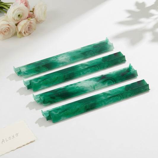 Agate mahjong racks, set of four in green agate-pattern acrylic