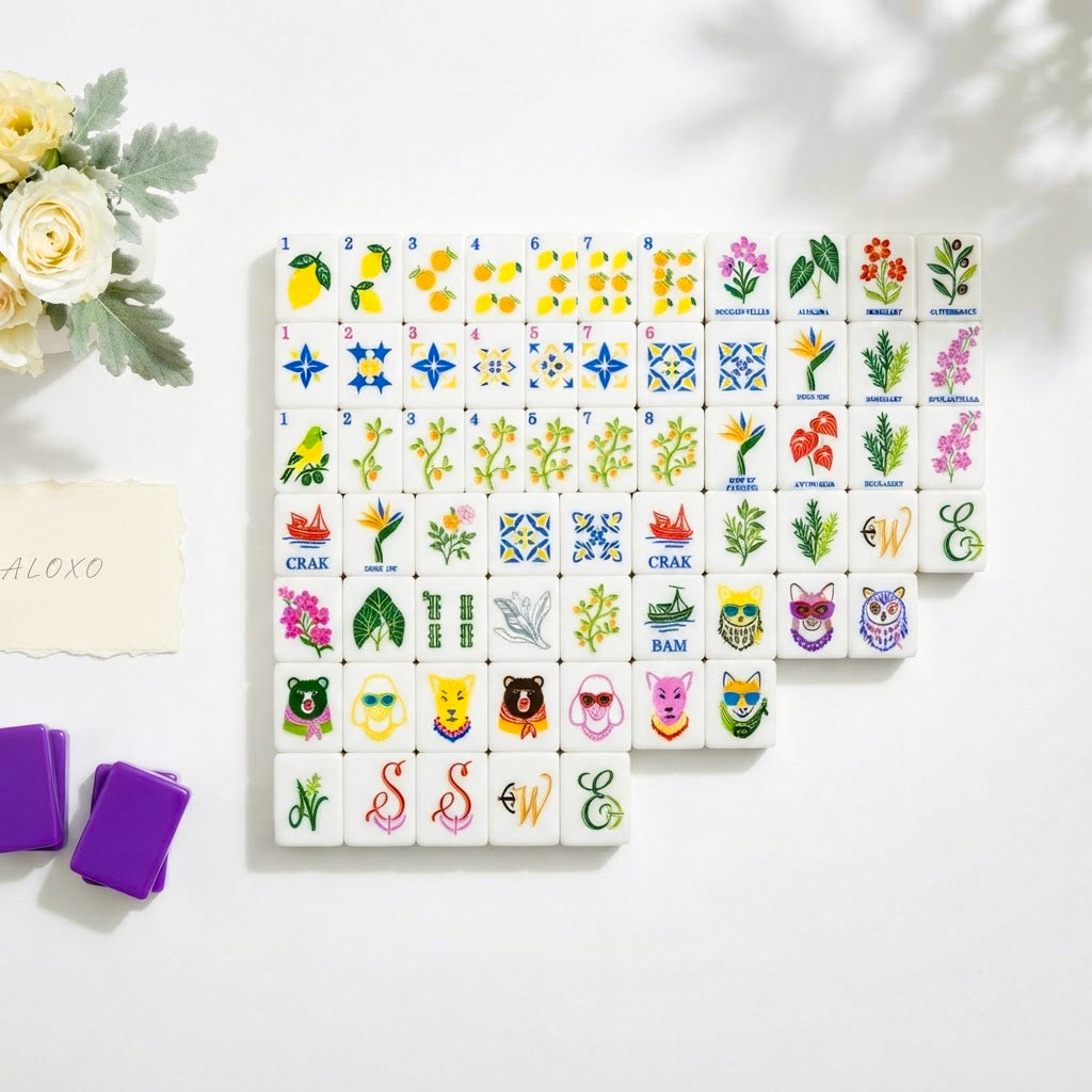 Amalfi Lemon Mahjong Set tiles laid out face up in rows