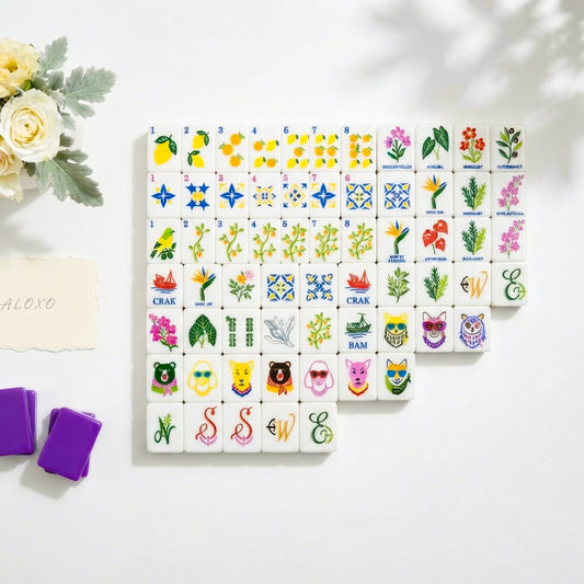 Amalfi Lemon Mahjong Set tiles laid out face up in rows