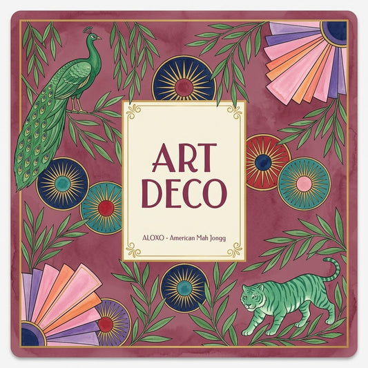 Art Deco Peacock mahjong mat, full printed artwork seen from above
