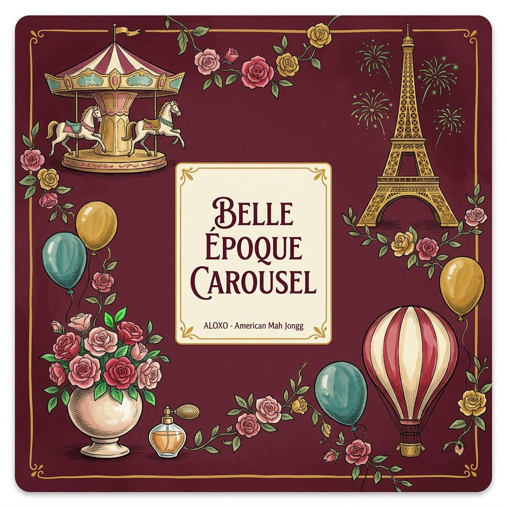 Belle Époque Fairground mahjong mat, full printed artwork seen from above