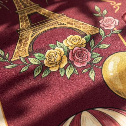 Close-up of the printed artwork on the Belle Époque Fairground mahjong mat