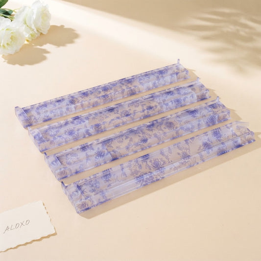Blue Toile mahjong racks, set of four with a periwinkle-blue floral print on a frosted translucent body