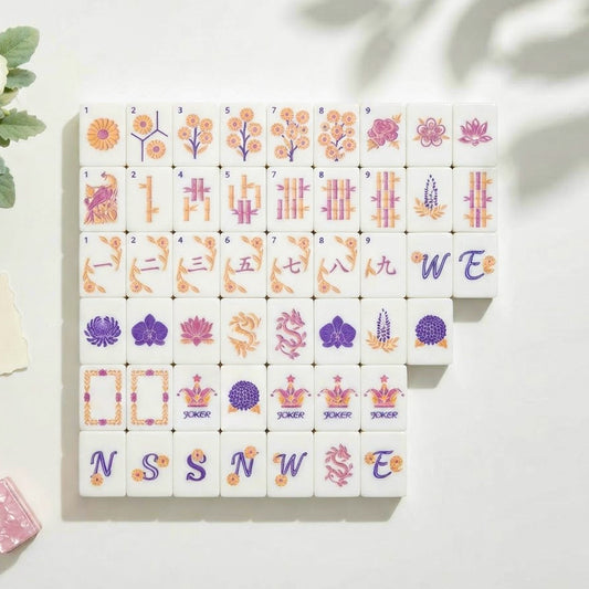 Blush Garden Mahjong Set tiles laid out face up in rows