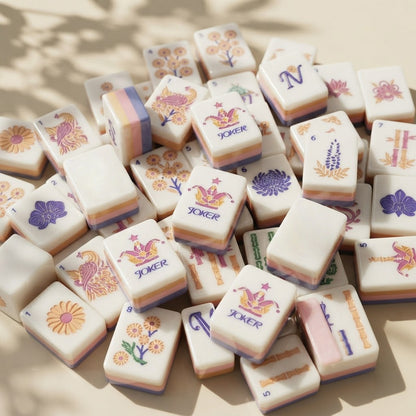 Blush Garden mahjong tiles in a loose pile