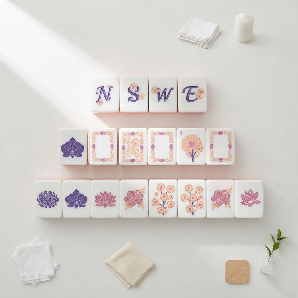 Blush Garden mahjong wind, dragon and flower tiles