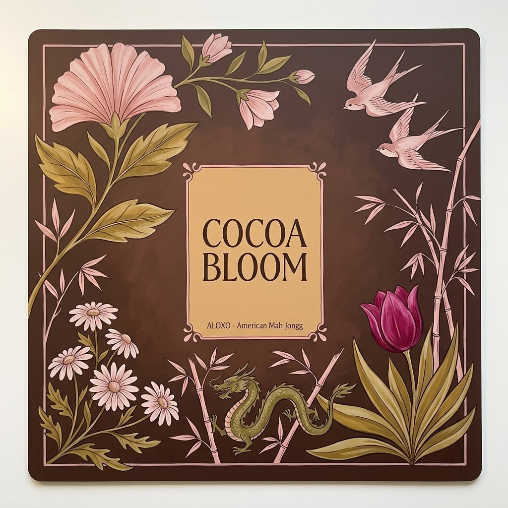 Blush Cocoa Bloom mahjong mat, full printed artwork seen from above