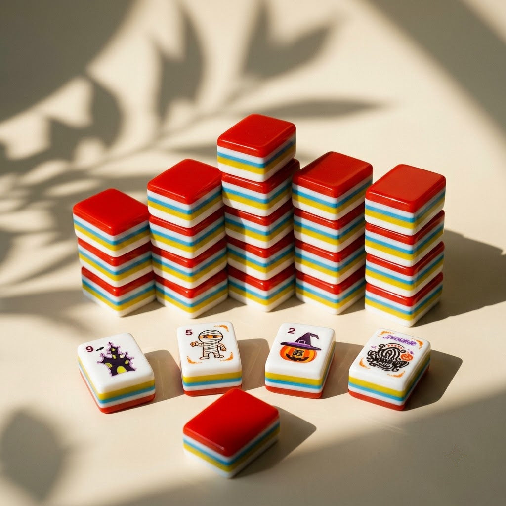 A skyline of tile stacks seen from a low angle