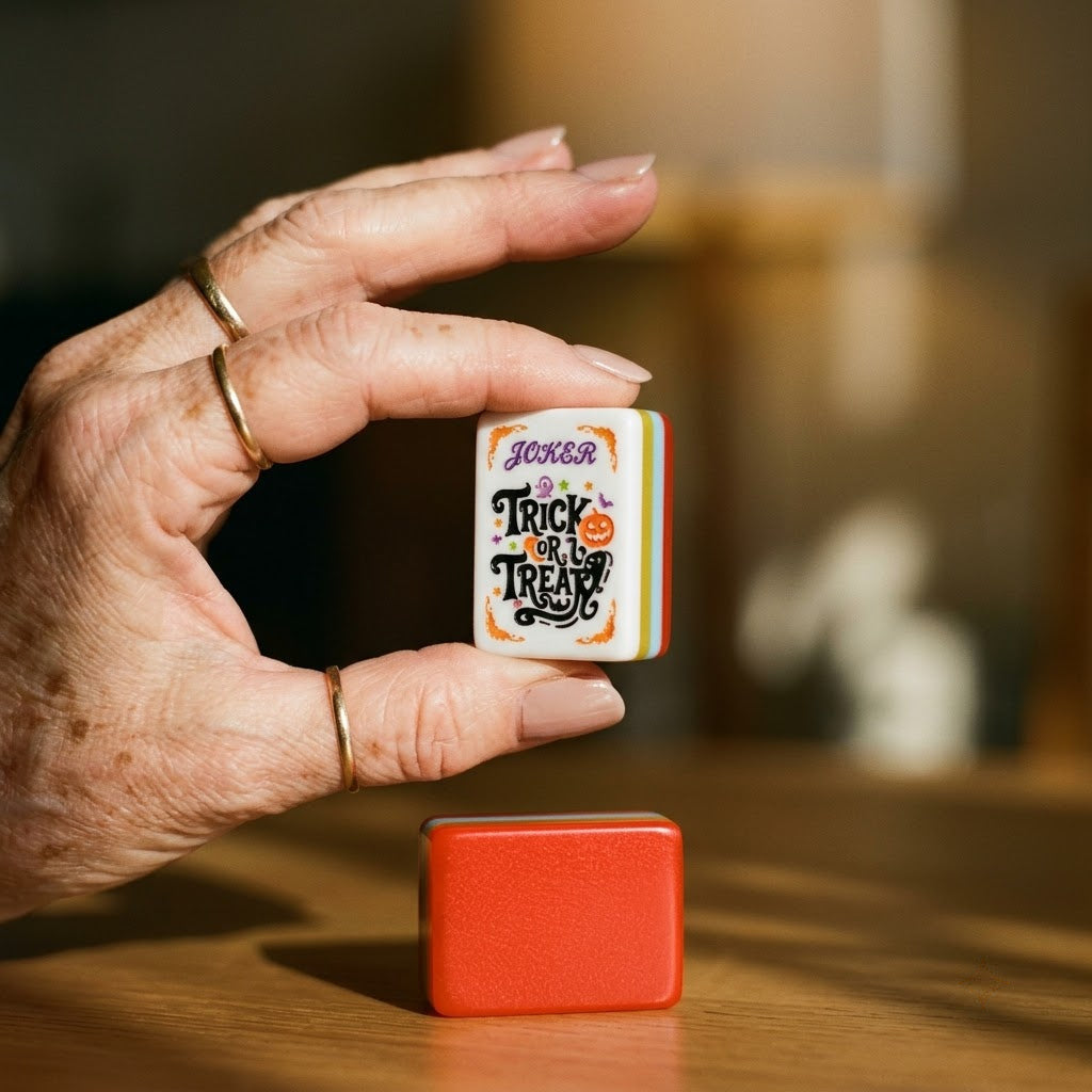 A Joker tile held in a hand