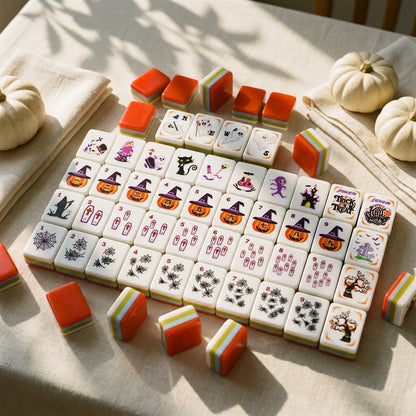 Tiles spread across an ivory table