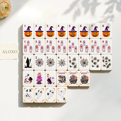 Candy Stripe Halloween Set — 160 mahjong tiles laid out in a grid
