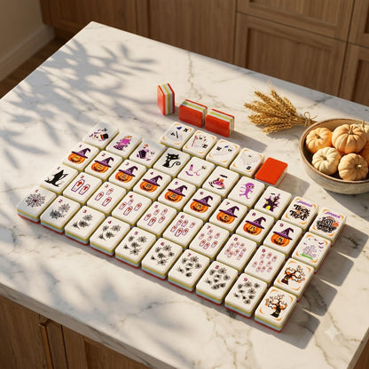 Tiles spread on a white marble kitchen island