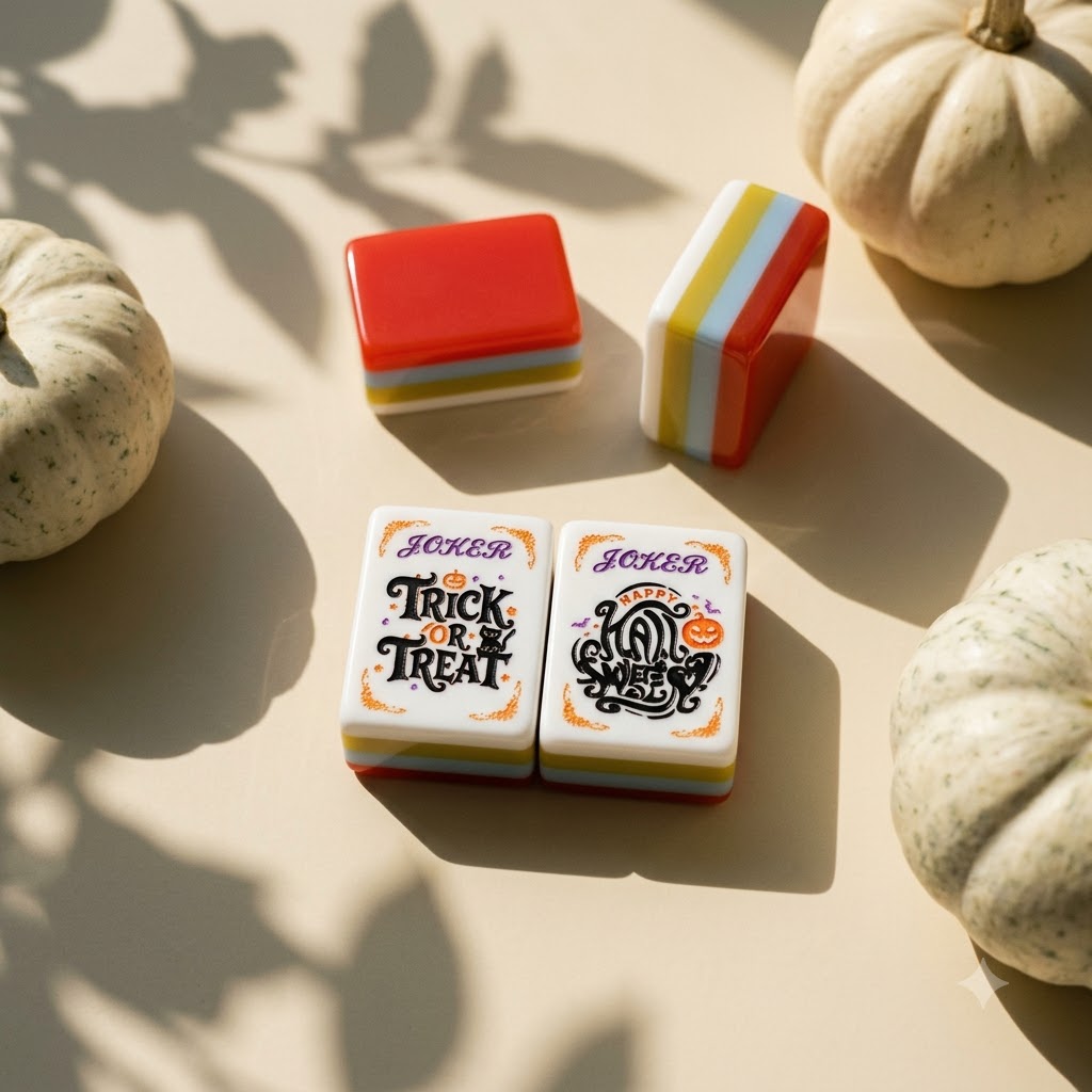 The two lettered Joker tiles beside white pumpkins