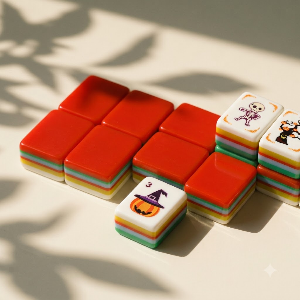 Bright orange tile backs beside stacks showing the striped edges