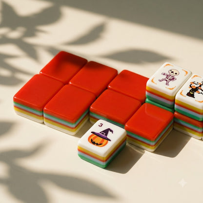 Bright orange tile backs beside stacks showing the striped edges