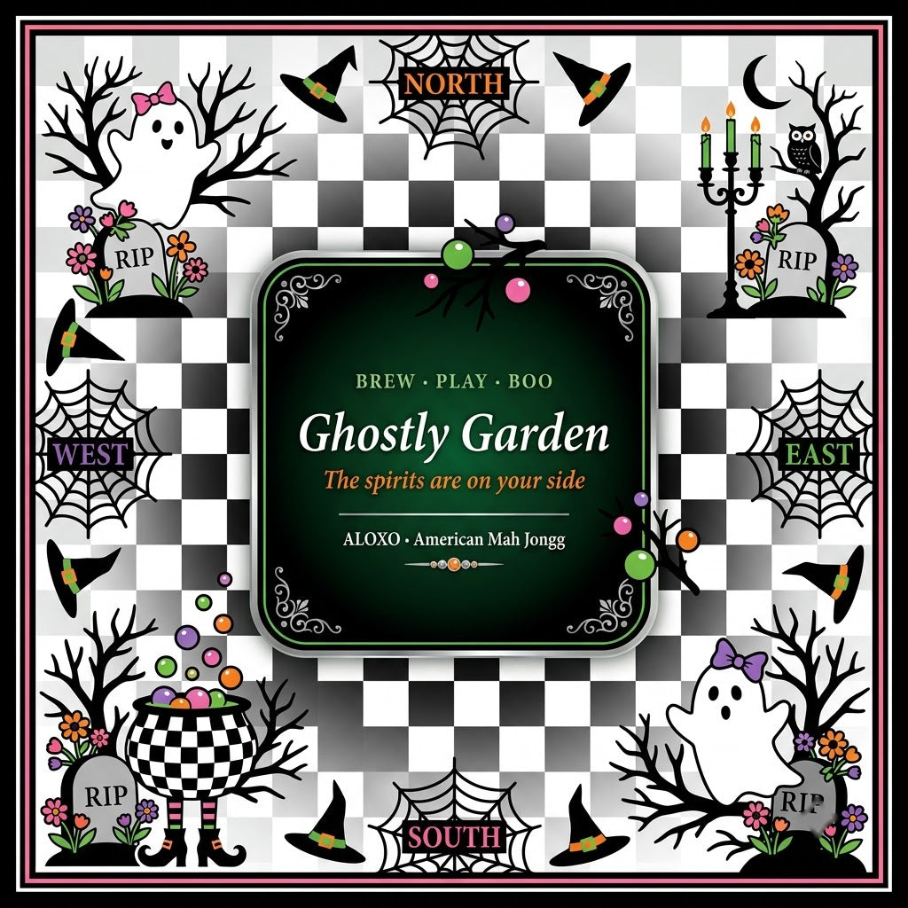 Checkerboard Ghost Garden Mahjong Mat — the full printed artwork, top view