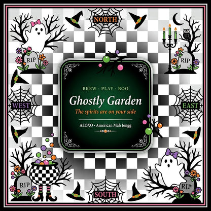 Checkerboard Ghost Garden Mahjong Mat — the full printed artwork, top view