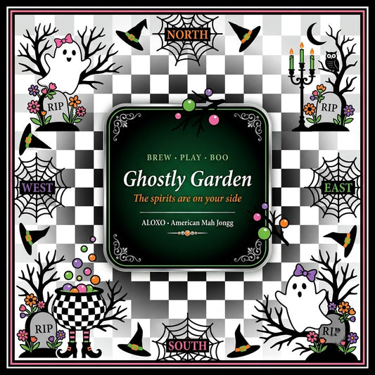 Checkerboard Ghost Garden Mahjong Mat — the full printed artwork, top view