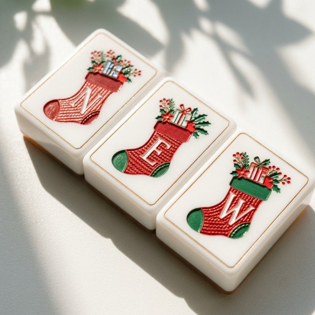 Macro of engraved Christmas Post wind tiles showing colour hand-filled inside the acrylic grooves