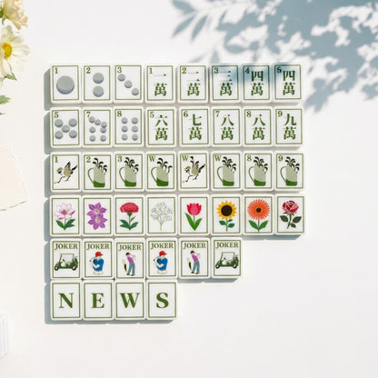 Clubhouse Green Mahjong Set tiles laid out face up in rows